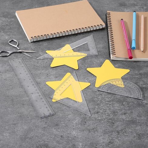 4 Pcs Transparent Plastic Ruler Kit, Math Geometry Set with 8 Inch Straight Ruler, Triangle Rulers, Protractor, Clear Measuring Tools for Office and Drafting in Saudi Arabia