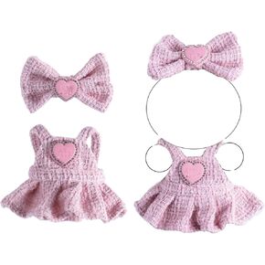 ملابس لـ Labubu Doll - ملابس Girl Magical لـ 17 سم لابوبو ، فستان ساتان وردي وبيضاء مع النجوم ، وملحقات رأس الشريط الكبيرة والملحقات السحرية - ملحقات الدمية فقط in Kuwait