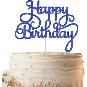 Happy Birthday Cake Topper - Light Blue Glitter Birthday Party Cake Decoration Supplies - Happy Birthday Cake Decor, for Anniversary/Birthday Party Supplies Photo Booth Props in Kuwait