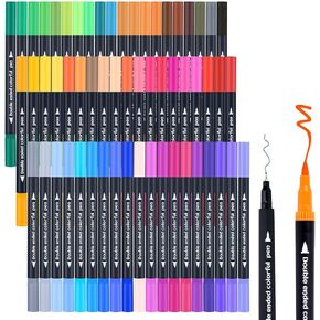 24 Colored Dual Tip Markers Fine & Brush Pens - No Bleeding, Coloring Markers for Adult, Sketching, Drawing, Journaling Art Marker Set in Saudi Arabia