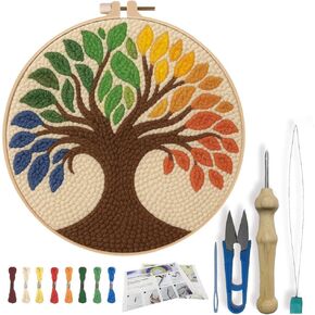 FreeBloss Tree of Life Punch Needle Kit للمبتدئين تطريز إبرة كاتب كروتير مجموعة مع تعليمات تطريز طوق للبالغين ديكور هدايا ، 7.9 " in Kuwait