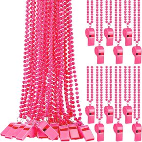 12 Pcs Pink Beaded Necklaces with Whistle Breast Cancer Awareness Necklaces Mardi Gras Beads Hot Pink Football Accessories for Cancer Awareness Month Parade Throw Party Favor in Saudi Arabia