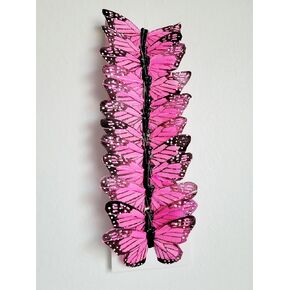 12 pcs 3" Hot Pink Monarch Feather Butterflies Decor on Wire in Kuwait