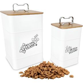 Treat Container w/Airtight Bamboo Lid 2 Pack - Farmhouse Large Treats Jar - Dog Treat Jars for Kitchen Counter - Dog Treat Jar - Metal Canister for Cookies & Biscuits - Pet Treat Container in Saudi Arabia