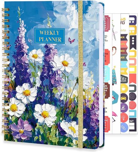 مخطط أسبوعي غير مؤرخ مع تعقب العادة ، 52 أسبوعًا لإجراء قائمة محمول A5 A5 WAIND PLANNER مع ربط دوامة وملصقات لوازم العمل المنزلية للنساء 8.2 "× 5.7" - نمط لطيف in Kuwait