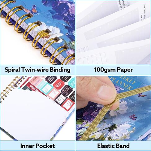 مخطط أسبوعي غير مؤرخ مع تعقب العادة ، 52 أسبوعًا لإجراء قائمة محمول A5 A5 WAIND PLANNER مع ربط دوامة وملصقات لوازم العمل المنزلية للنساء 8.2 "× 5.7" - نمط لطيف in Kuwait
