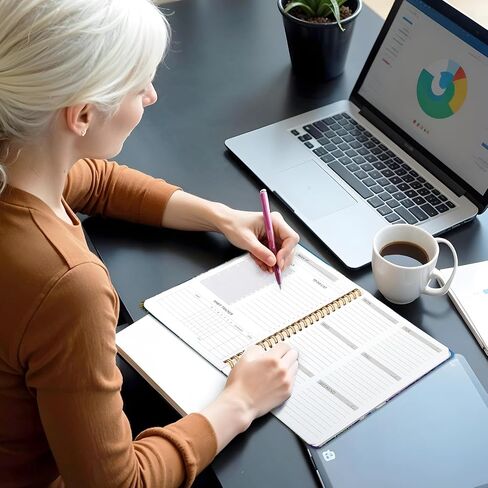 مخطط أسبوعي غير مؤرخ مع تعقب العادة ، 52 أسبوعًا لإجراء قائمة محمول A5 A5 WAIND PLANNER مع ربط دوامة وملصقات لوازم العمل المنزلية للنساء 8.2 "× 5.7" - نمط لطيف in Kuwait