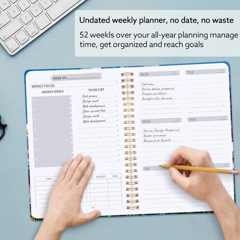 مخطط أسبوعي غير مؤرخ مع تعقب العادة ، 52 أسبوعًا لإجراء قائمة محمول A5 A5 WAIND PLANNER مع ربط دوامة وملصقات لوازم العمل المنزلية للنساء 8.2 "× 5.7" - نمط لطيف in Kuwait