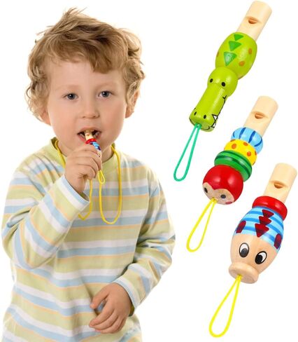 NUOBESTY Whistle Toys, 3pcs Animal Wood Whistles for Kids Wooden Children Music Instrument Educational Toys for Party Favors, Interactive Toys (Random Style) in Saudi Arabia