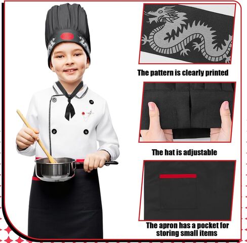 Hibachi Chef Hat and Apron Costume Set, Professional Complete Japanese Teppanyaki Costume with Tall Chef Hat in Saudi Arabia