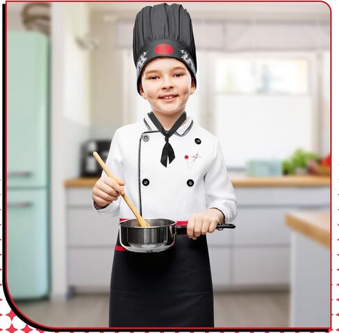 Hibachi Chef Hat and Apron Costume Set, Professional Complete Japanese Teppanyaki Costume with Tall Chef Hat in Saudi Arabia