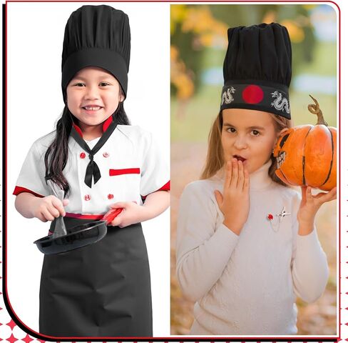 Hibachi Chef Hat and Apron Costume Set, Professional Complete Japanese Teppanyaki Costume with Tall Chef Hat in Saudi Arabia