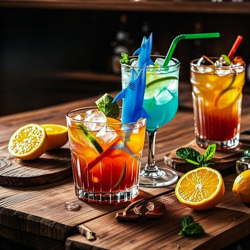 10pcs Plastic Sharks for Drinks, Shark Decor for Shark Party, Vinyl Sharks for Drinks, Lemonade in Saudi Arabia