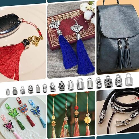 PH PandaHall 90PCS Cord End Caps 15 Styles Antique Silver Leather Tassel Cap Alloy Tube Barrel End Tip Cord Link Buckle Glue-in End Cap for DIY Kumihimo Bracelets Necklaces Jewelry Making in Saudi Arabia