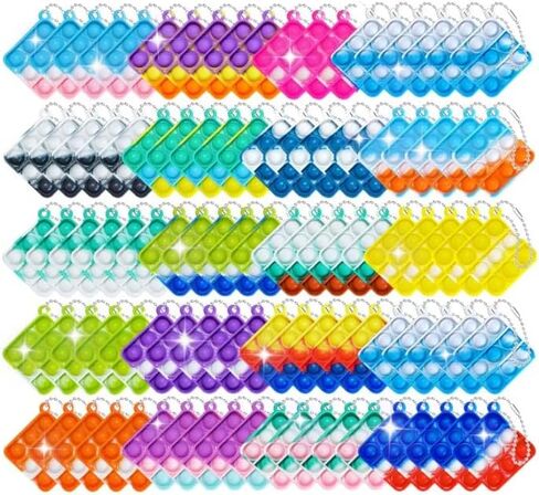 100 Square Mini Pop Keychain Bulk Party Favors Fidget Toys Bulk for Boy Girl Adult Fidgets Packs Sensory Stress Bauble Christmas Easter Birthday Party Supplies Goodie Bag Stuffer Classroom in Kuwait