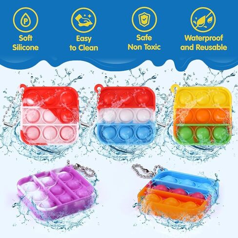 100 Square Mini Pop Keychain Bulk Party Favors Fidget Toys Bulk for Boy Girl Adult Fidgets Packs Sensory Stress Bauble Christmas Easter Birthday Party Supplies Goodie Bag Stuffer Classroom in Kuwait