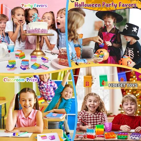 100 Square Mini Pop Keychain Bulk Party Favors Fidget Toys Bulk for Boy Girl Adult Fidgets Packs Sensory Stress Bauble Christmas Easter Birthday Party Supplies Goodie Bag Stuffer Classroom in Kuwait