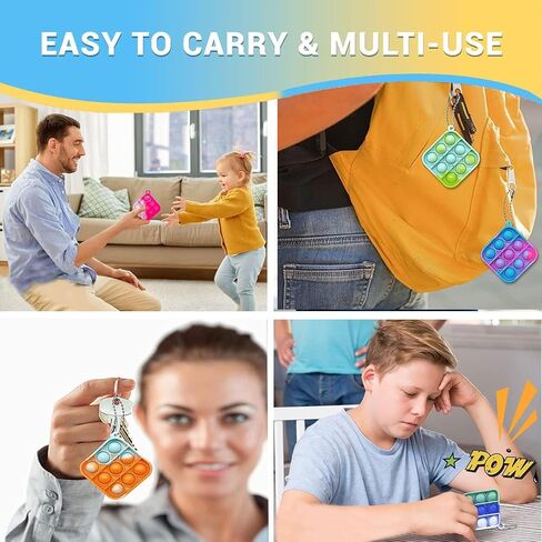 100 Square Mini Pop Keychain Bulk Party Favors Fidget Toys Bulk for Boy Girl Adult Fidgets Packs Sensory Stress Bauble Christmas Easter Birthday Party Supplies Goodie Bag Stuffer Classroom in Kuwait