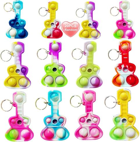 Goodangie00 20 Packs Rainbow Bulk Music Mini Pop Guitar Bubble Fidget Keychain Gift for Easter Kids Boys Girls Beach Party Favors and Classroom Student Prize in Kuwait