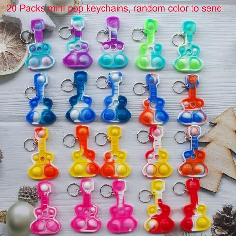 Goodangie00 20 Packs Rainbow Bulk Music Mini Pop Guitar Bubble Fidget Keychain Gift for Easter Kids Boys Girls Beach Party Favors and Classroom Student Prize in Kuwait