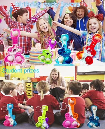 Goodangie00 20 Packs Rainbow Bulk Music Mini Pop Guitar Bubble Fidget Keychain Gift for Easter Kids Boys Girls Beach Party Favors and Classroom Student Prize in Kuwait