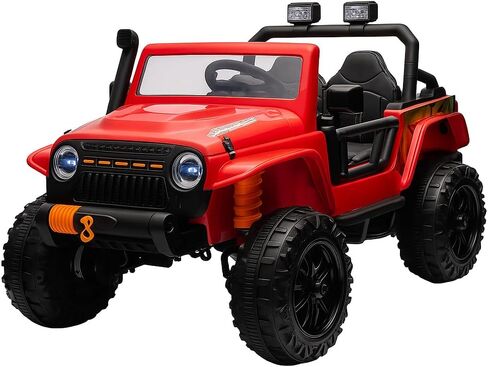 Hetoy Kids Electric Ride on Truck Car Remote Control, 24V 2 Seater,Bluetooth USB Music Player, 4WD Battery Powered, Soft Braking, 4 Wheels Suspension LED Lights Safety Belt, Gift for Boy & Girl-Black in Kuwait
