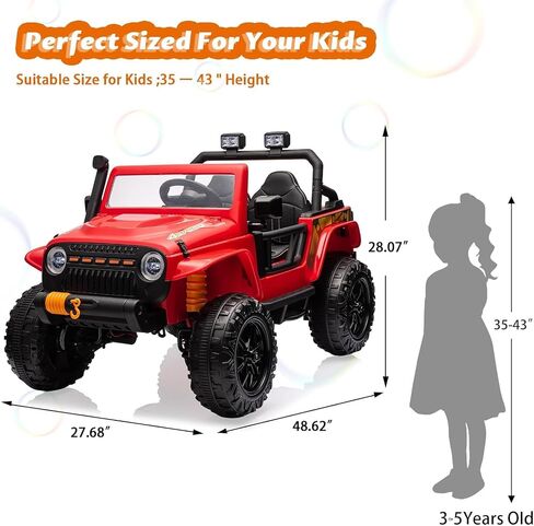 Hetoy Kids Electric Ride on Truck Car Remote Control, 24V 2 Seater,Bluetooth USB Music Player, 4WD Battery Powered, Soft Braking, 4 Wheels Suspension LED Lights Safety Belt, Gift for Boy & Girl-Black in Kuwait