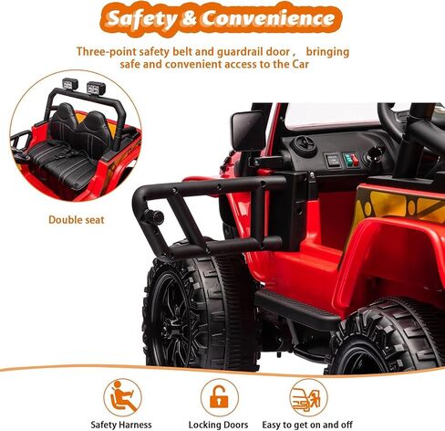 Hetoy Kids Electric Ride on Truck Car Remote Control, 24V 2 Seater,Bluetooth USB Music Player, 4WD Battery Powered, Soft Braking, 4 Wheels Suspension LED Lights Safety Belt, Gift for Boy & Girl-Black in Kuwait