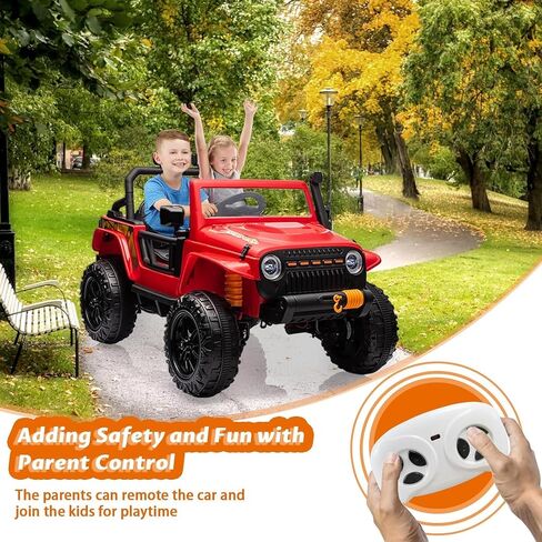Hetoy Kids Electric Ride on Truck Car Remote Control, 24V 2 Seater,Bluetooth USB Music Player, 4WD Battery Powered, Soft Braking, 4 Wheels Suspension LED Lights Safety Belt, Gift for Boy & Girl-Black in Kuwait