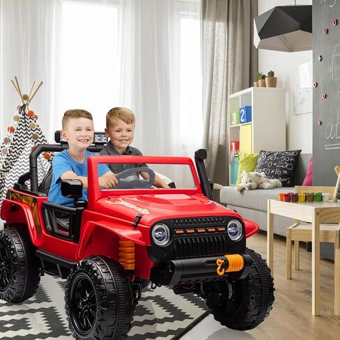 Hetoy Kids Electric Ride on Truck Car Remote Control, 24V 2 Seater,Bluetooth USB Music Player, 4WD Battery Powered, Soft Braking, 4 Wheels Suspension LED Lights Safety Belt, Gift for Boy & Girl-Black in Kuwait