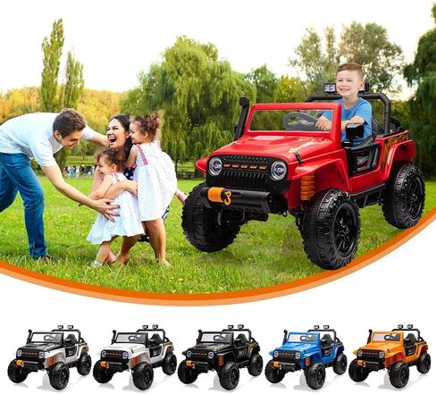 Hetoy Kids Electric Ride on Truck Car Remote Control, 24V 2 Seater,Bluetooth USB Music Player, 4WD Battery Powered, Soft Braking, 4 Wheels Suspension LED Lights Safety Belt, Gift for Boy & Girl-Black in Kuwait