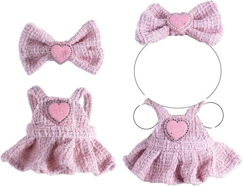 ملابس لـ Labubu Doll - ملابس Girl Magical لـ 17 سم لابوبو ، فستان ساتان وردي وبيضاء مع النجوم ، وملحقات رأس الشريط الكبيرة والملحقات السحرية - ملحقات الدمية فقط in Kuwait