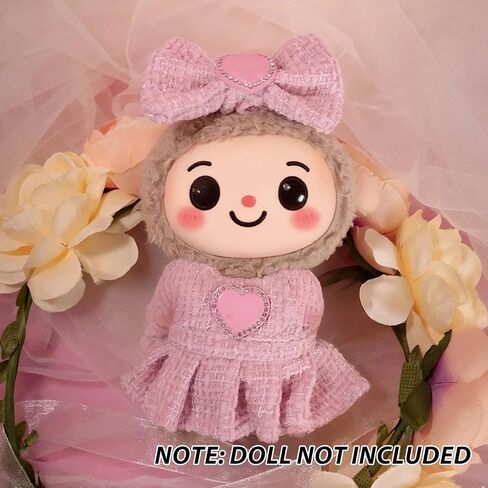 ملابس لـ Labubu Doll - ملابس Girl Magical لـ 17 سم لابوبو ، فستان ساتان وردي وبيضاء مع النجوم ، وملحقات رأس الشريط الكبيرة والملحقات السحرية - ملحقات الدمية فقط in Kuwait