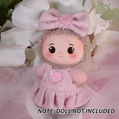 ملابس لـ Labubu Doll - ملابس Girl Magical لـ 17 سم لابوبو ، فستان ساتان وردي وبيضاء مع النجوم ، وملحقات رأس الشريط الكبيرة والملحقات السحرية - ملحقات الدمية فقط in Kuwait