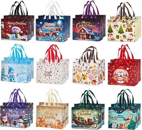 24 حزمة أكياس هدايا كبيرة لعيد الميلاد 12.8 "*6.7"*9.8 "، حقائب جامبو غير منسوبة قابلة لإعادة الاستخدام مع مقابض لمفاجأة عيد الميلاد ، لوازم الحفلات في عيد الميلاد لفها التسوق in Kuwait