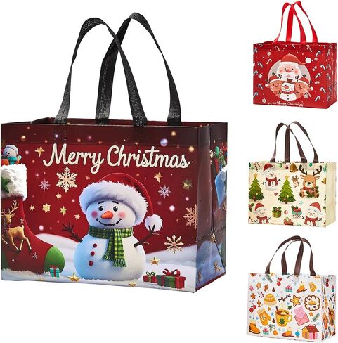 24 حزمة أكياس هدايا كبيرة لعيد الميلاد 12.8 "*6.7"*9.8 "، حقائب جامبو غير منسوبة قابلة لإعادة الاستخدام مع مقابض لمفاجأة عيد الميلاد ، لوازم الحفلات في عيد الميلاد لفها التسوق in Kuwait
