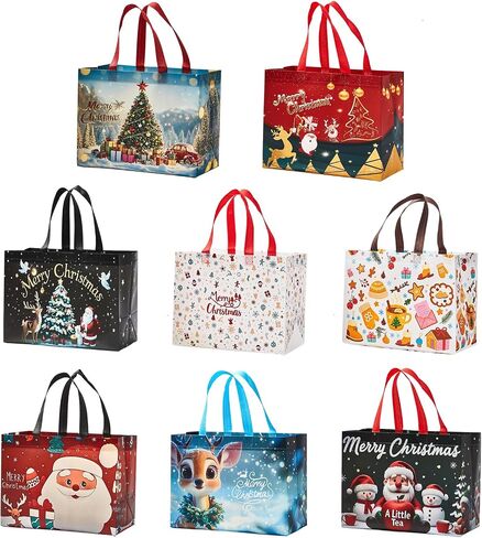24 Pack Large Christmas Gift Bags 12.8"*6.7"*9.8", Reusable Non-Woven Jumbo Tote Bags with Handles For Christmas Surprise, Xmas Party Supplies Wrapping Shopping in Saudi Arabia