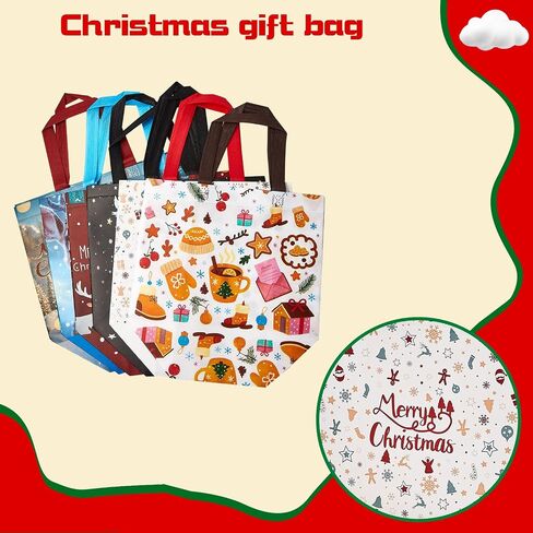 24 Pack Large Christmas Gift Bags 12.8"*6.7"*9.8", Reusable Non-Woven Jumbo Tote Bags with Handles For Christmas Surprise, Xmas Party Supplies Wrapping Shopping in Saudi Arabia