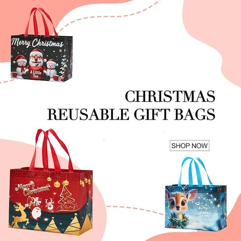 24 Pack Large Christmas Gift Bags 12.8"*6.7"*9.8", Reusable Non-Woven Jumbo Tote Bags with Handles For Christmas Surprise, Xmas Party Supplies Wrapping Shopping in Saudi Arabia
