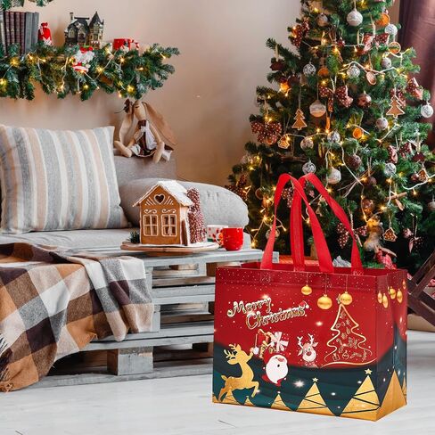 24 Pack Large Christmas Gift Bags 12.8"*6.7"*9.8", Reusable Non-Woven Jumbo Tote Bags with Handles For Christmas Surprise, Xmas Party Supplies Wrapping Shopping in Saudi Arabia