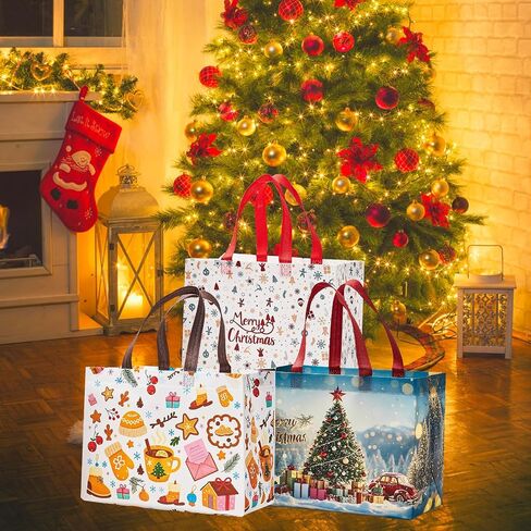 24 Pack Large Christmas Gift Bags 12.8"*6.7"*9.8", Reusable Non-Woven Jumbo Tote Bags with Handles For Christmas Surprise, Xmas Party Supplies Wrapping Shopping in Saudi Arabia