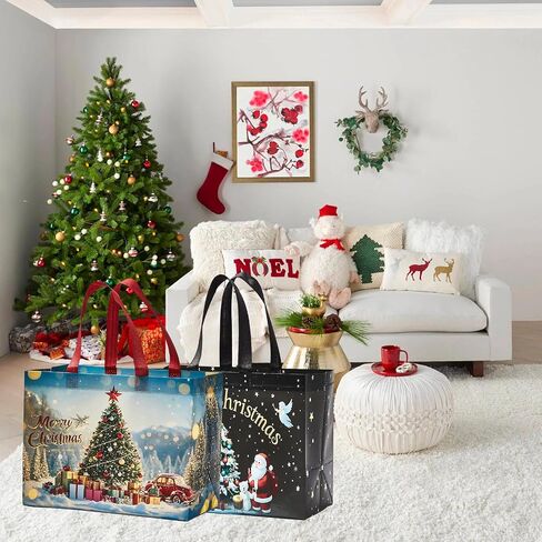 24 Pack Large Christmas Gift Bags 12.8"*6.7"*9.8", Reusable Non-Woven Jumbo Tote Bags with Handles For Christmas Surprise, Xmas Party Supplies Wrapping Shopping in Saudi Arabia