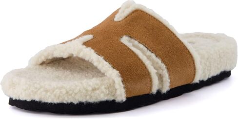 CUSHIONAIRE Cuddle Fur Slippers for Women Faux Shearling Slide Sandal +Memory Foam, Wide Widths Available in Saudi Arabia