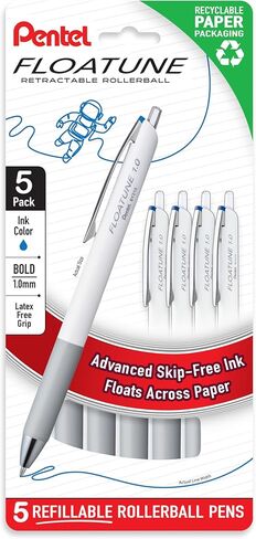 Pentel Floatune Retractable Retractable ، نقطة غامقة 1.0 مم ، الحبر الأزرق ، 5-PK (BY210PF5C) in Saudi Arabia
