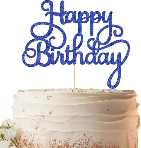 Happy Birthday Cake Topper - Light Blue Glitter Birthday Party Cake Decoration Supplies - Happy Birthday Cake Decor, for Anniversary/Birthday Party Supplies Photo Booth Props in Kuwait