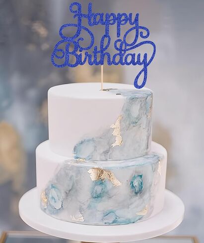 Happy Birthday Cake Topper - Light Blue Glitter Birthday Party Cake Decoration Supplies - Happy Birthday Cake Decor, for Anniversary/Birthday Party Supplies Photo Booth Props in Kuwait