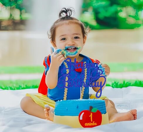 Happy Birthday Cake Topper - Light Blue Glitter Birthday Party Cake Decoration Supplies - Happy Birthday Cake Decor, for Anniversary/Birthday Party Supplies Photo Booth Props in Kuwait