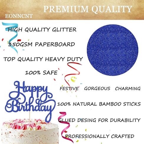 Happy Birthday Cake Topper - Light Blue Glitter Birthday Party Cake Decoration Supplies - Happy Birthday Cake Decor, for Anniversary/Birthday Party Supplies Photo Booth Props in Kuwait