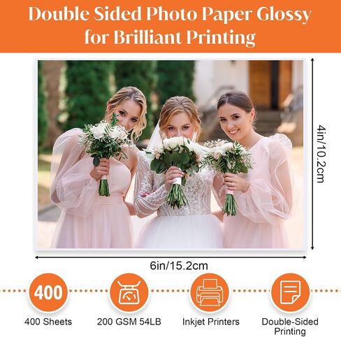 400 Sheets Glossy Photo Paper, Photo Paper 4x6 in Glossy Double Sided Photos Paper 200 gsm Card Stock for Inkjet Printing Printer Making Pictures Calendar Greeting Card Printing in Saudi Arabia
