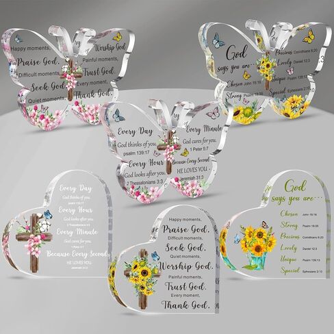 Pinkunn 6 Pcs Acrylic Christian Gifts for Women Heart Inspirational Religious Gifts with Bible Verse and Prayers Butterfly Scripture Faith Keepsake Paperweight Bulk for Church Christmas in Saudi Arabia